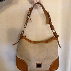 DOONEY & BOURKE Shoulder Bag Peddled Leather Canvas Hobo Purse.